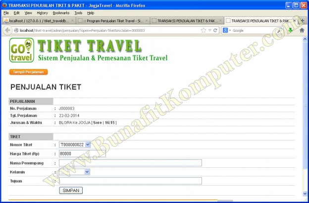 Program Aplikasi Penjualan Tiket Travel Bunafit Komputer 1606